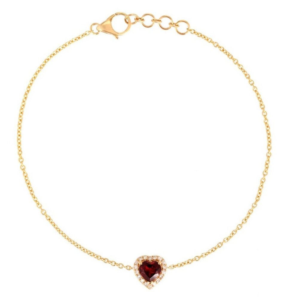 Scarlet Love 14K (or 18k upon request) Gold Heart Shaped Gemstone Charm Bracelet